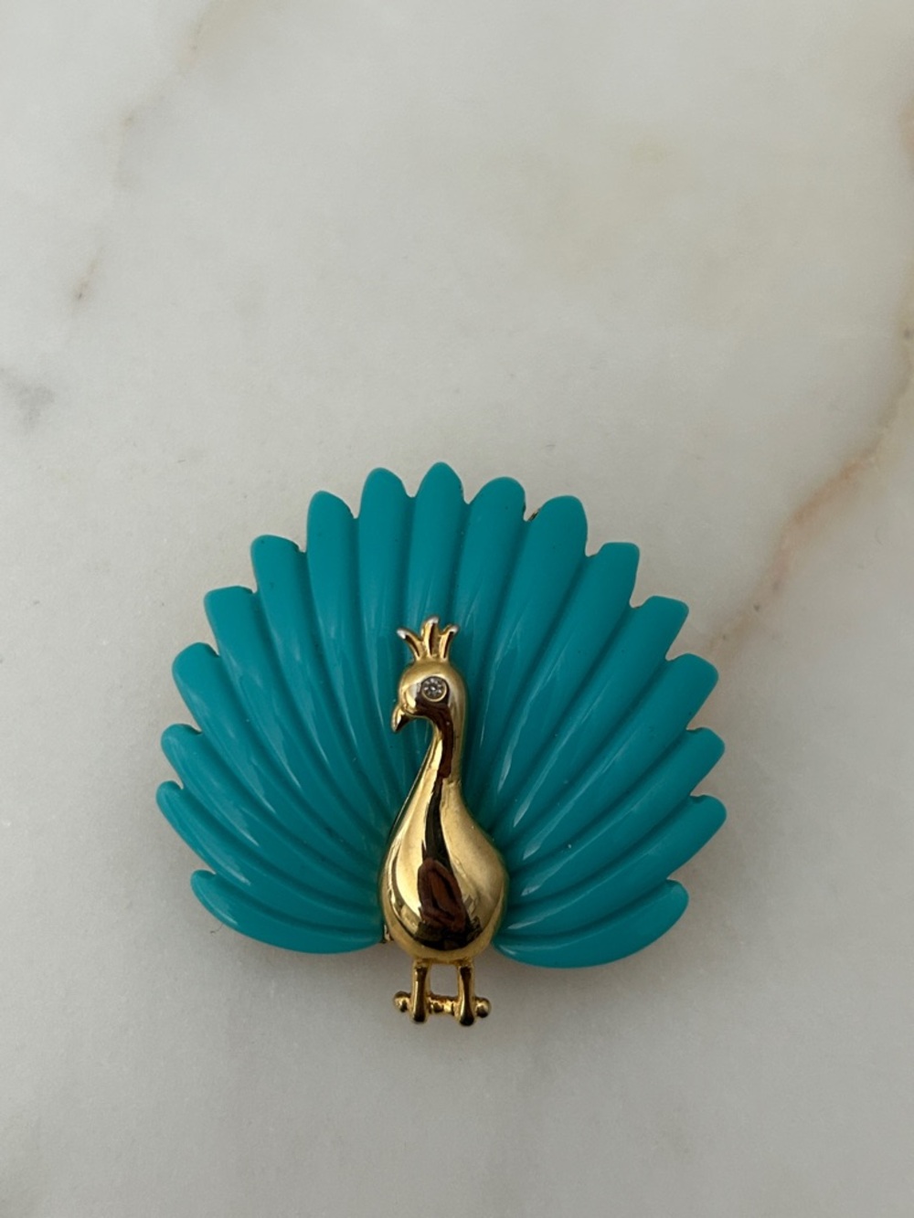 Gold and Turquoise Peacock Brooch